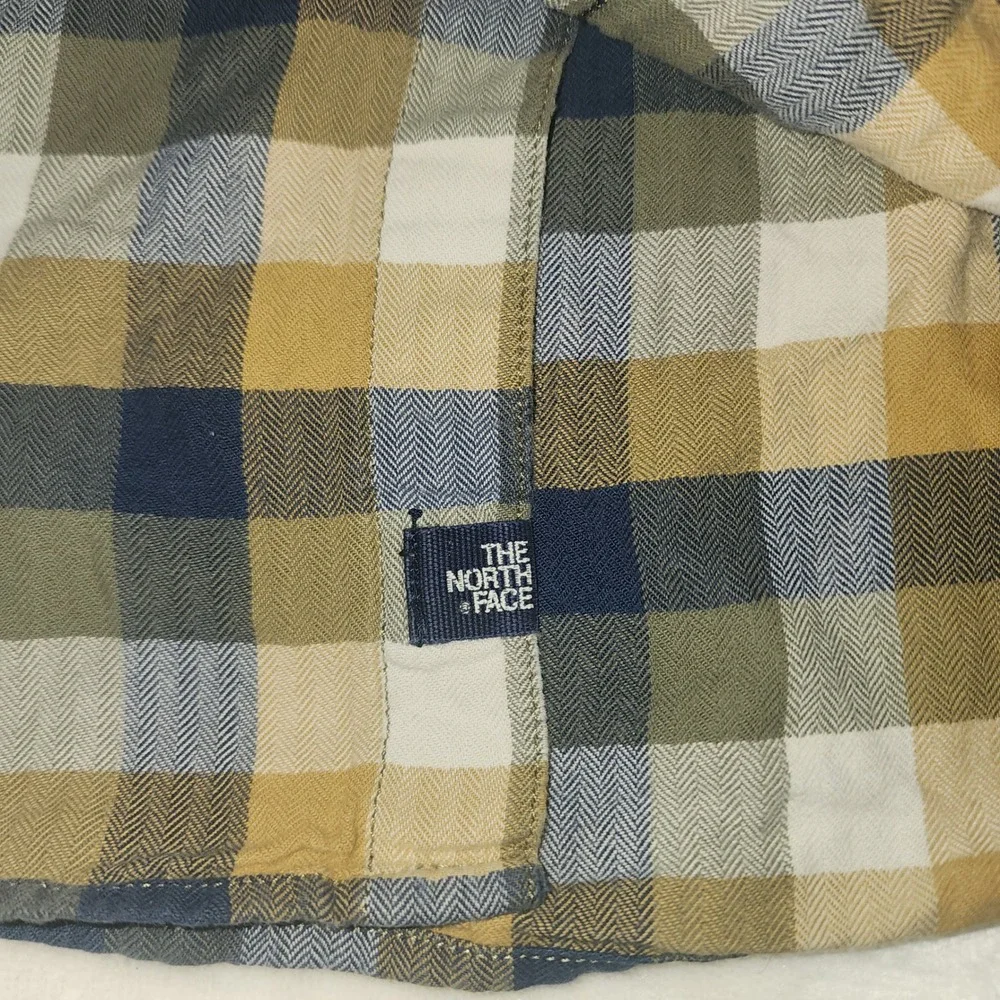 The North Face Mens Plaid Flannel Shirt Large Yellow‎ Blue Long Sleeve